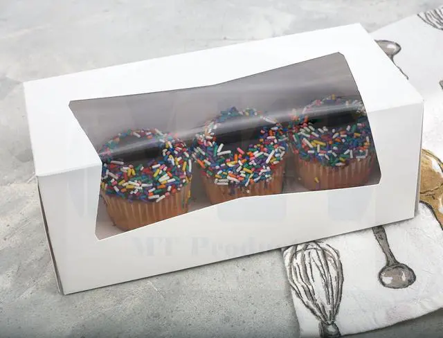 Alt view image 3 of 7 - White Cupcake Boxes 9" x 4" x 3.5" - Auto Pop-Up Bakery Boxes with Window (Pack of 200) - Made in the USA
