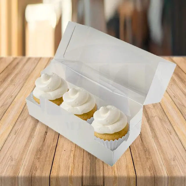 Alt view image 5 of 7 - White Cupcake Boxes 9" x 4" x 3.5" - Auto Pop-Up Bakery Boxes with Window (Pack of 200) - Made in the USA
