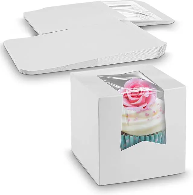 Main image of Single Cupcake Box 4.5" x 4.5" x 4.5" - Elegant Small Bakery Boxes (Pack of 15) - Made in the USA