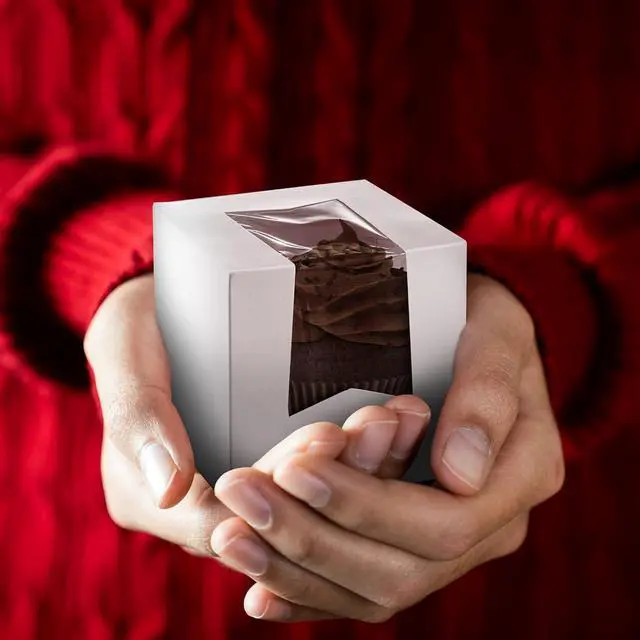 Alt view image 4 of 5 - Single Cupcake Box 4.5" x 4.5" x 4.5" - Elegant Small Bakery Boxes (Pack of 15) - Made in the USA