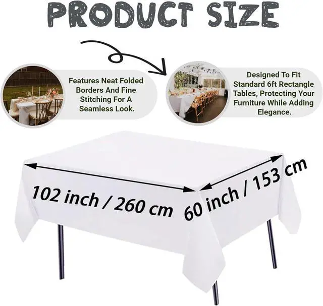 Alt view image 5 of 6 - 8 Pack White Table Cloth Rectangle Table Cloths for 6 Foot Rectangle Tables 60 X 102 Inch Washable Polyester Tablecloth for Weddings, Parties, Banquet, and Daily Use