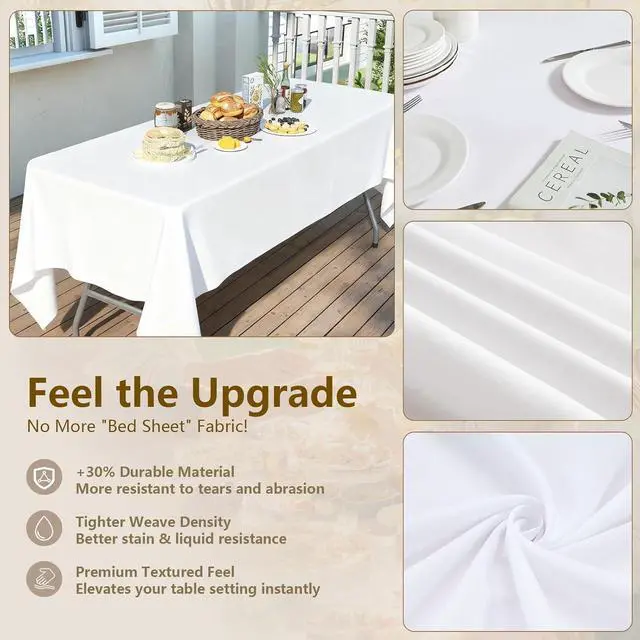 Alt view image 3 of 6 - White Table Cloth Rectangle 10-Pack, 60x126 Inch Table Cloths for 8 Foot Rectangle Tables, Heavy-Duty Polyester Fabric - Stain Resistant Reusable & Washable