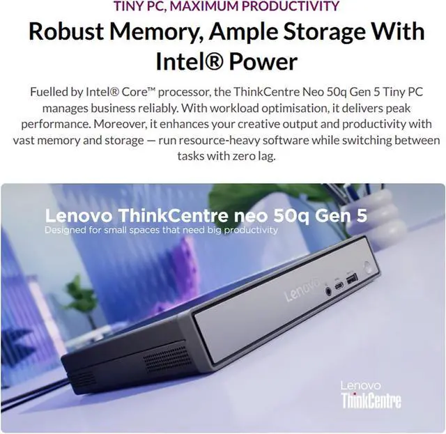 Alt view image 3 of 7 - ThinkCentre neo 50q Gen 5 Mini Desktop PC, Core i5-13420H 8-Core, 16GB DDR5 RAM, 512GB SSD, WiFi 6E, Bluetooth 5.3, Dual Display, USB-C, Windows 11 Pro - Business Office Remote Work