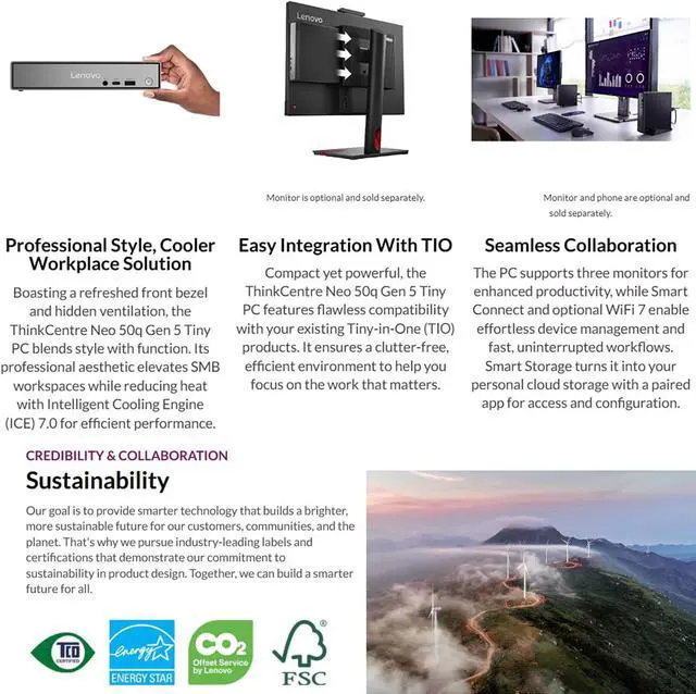 Alt view image 7 of 7 - ThinkCentre neo 50q Gen 5 Mini Desktop PC, Core i5-13420H 8-Core, 16GB DDR5 RAM, 512GB SSD, WiFi 6E, Bluetooth 5.3, Dual Display, USB-C, Windows 11 Pro - Business Office Remote Work