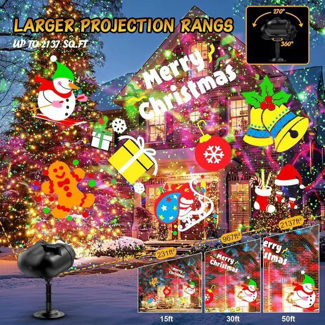 Alt view image 4 of 7 - Christmas Projector Lights Outdoor with Ocean Wave & Firefly Light, 20 Slides/160 Patterns Holiday Projection Lights Indoor with Remote & Timer, Waterproof Light Projector Christmas Decorations