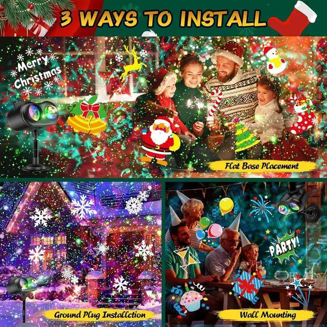Alt view image 5 of 7 - Christmas Projector Lights Outdoor with Ocean Wave & Firefly Light, 20 Slides/160 Patterns Holiday Projection Lights Indoor with Remote & Timer, Waterproof Light Projector Christmas Decorations