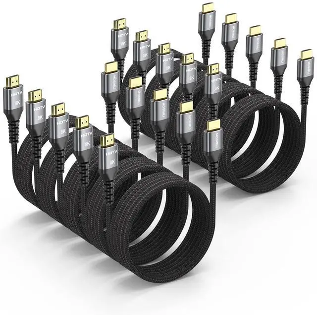 Main image of 8K HDMI Cable 6FT 10-Pack, High Speed 48Gbps HDMI 2.1 Cord, Support 8K@60Hz & 4K@120Hz, HDR10+, SBTM, 12bit, 3D, eARC, Dolby Atmos, DTS:X, HDCP 2.3 for TV, Monitor, TV, Roku, Soundbar, PS5, Xbox