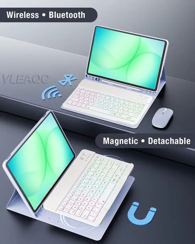 Alt view image 3 of 7 - Keyboard Case for Samsung Galaxy Tab A11 Plus 11 Inch 2025/ A9+ Plus 2023 Tablet, Detachable Rainbow Backlit Wireless Keyboard and Mouse, Slim Stand Cover with S Pen Holder (Purple)