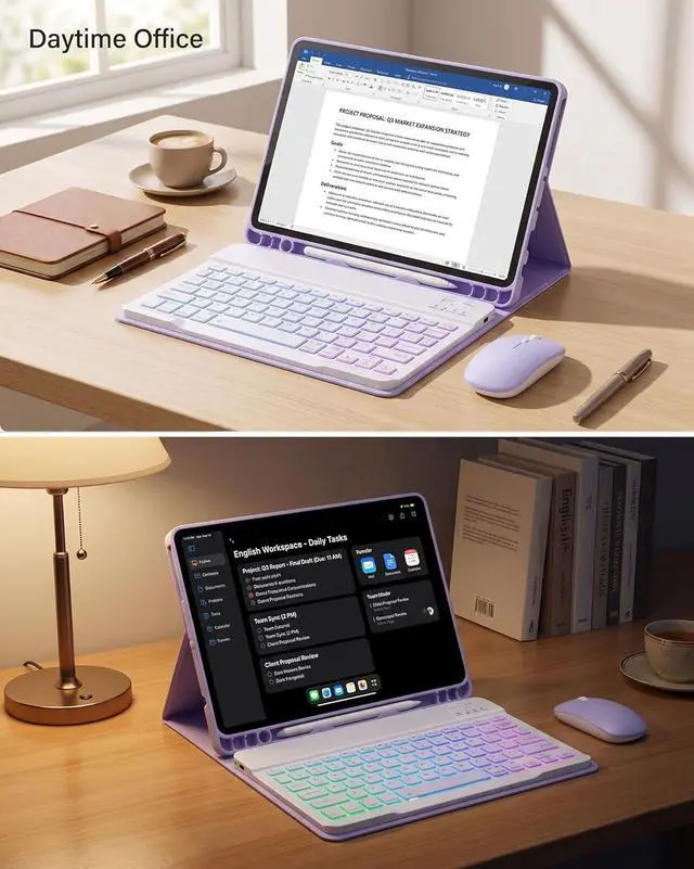 Alt view image 7 of 7 - Keyboard Case for Samsung Galaxy Tab A11 Plus 11 Inch 2025/ A9+ Plus 2023 Tablet, Detachable Rainbow Backlit Wireless Keyboard and Mouse, Slim Stand Cover with S Pen Holder (Purple)
