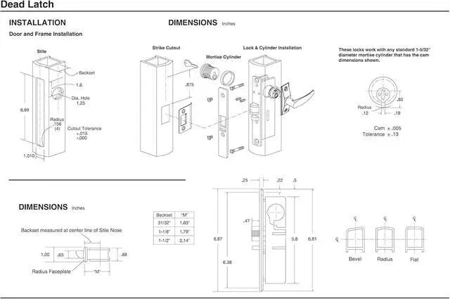 Alt view image 4 of 6 - Adams Rite Style Deadlatch Storefront Door Set - Push Paddle Exit, Deadlatch Bolt, with Mortise Lock Cylinder & Two Keys, Durable, Polished Finish, Aluminum Silver, Right Hand, 31/32" Backset