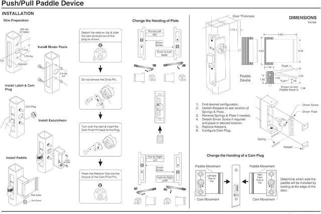 Alt view image 5 of 6 - Adams Rite Style Deadlatch Storefront Door Set - Push Paddle Exit, Deadlatch Bolt, with Mortise Lock Cylinder & Two Keys, Durable, Polished Finish, Aluminum Silver, Right Hand, 31/32" Backset