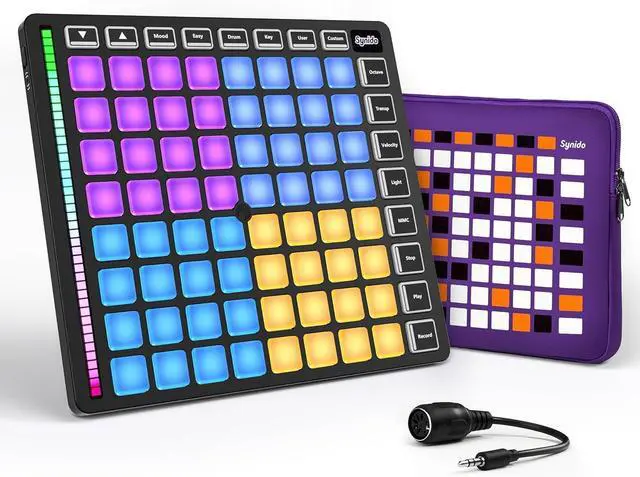Main image of MIDI Pad Beat Maker Machine with 64 Velocity Sensitive RGB Pads, Portable MIDI Controller 8 * 8 Backlit Beating Machine with Easy Mode for Ableton Live and Logic Pro Performances