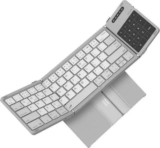 Main image of Bluetooth Foldable Keyboard with Touchpad & Number Pad, Pocket-Size Portable Keyboard with Full Size Keys, Wireless Keyboard with Trackpad for 3 Devices iPad Tablet Laptop Phone, Gray