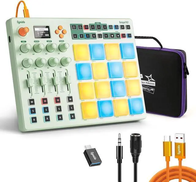 Main image of Midi Pad Controller, Portable Beat Maker Machine with Drum Pads, Beginners Beating Pad Velocity Sensitive, LED Display for Music Production (Wireless MIDI)