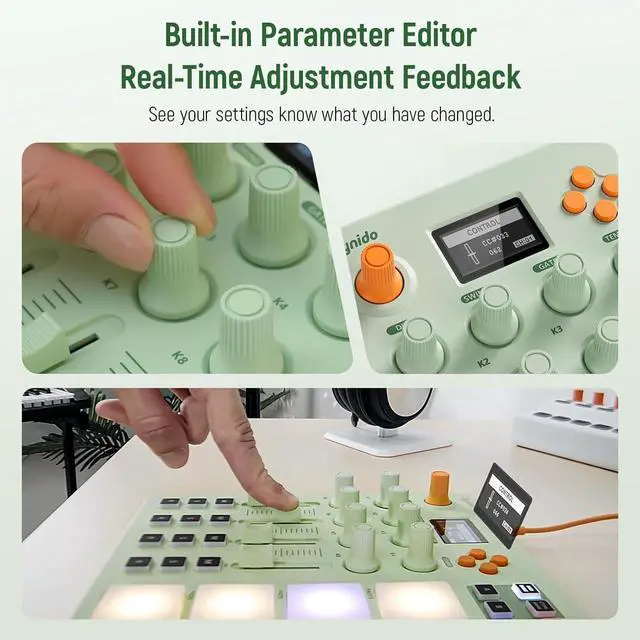 Alt view image 3 of 7 - Midi Pad Controller, Portable Beat Maker Machine with Drum Pads, Beginners Beating Pad Velocity Sensitive, LED Display for Music Production (Wireless MIDI)