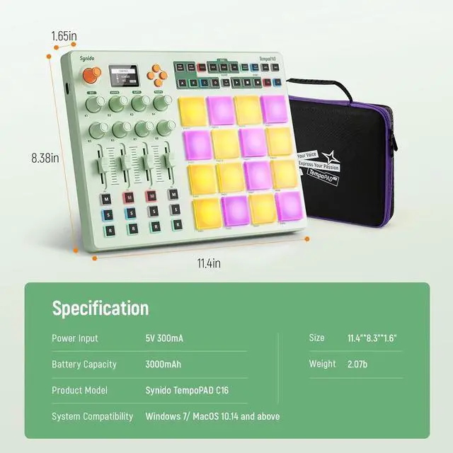 Alt view image 7 of 7 - Midi Pad Controller, Portable Beat Maker Machine with Drum Pads, Beginners Beating Pad Velocity Sensitive, LED Display for Music Production (Wireless MIDI)