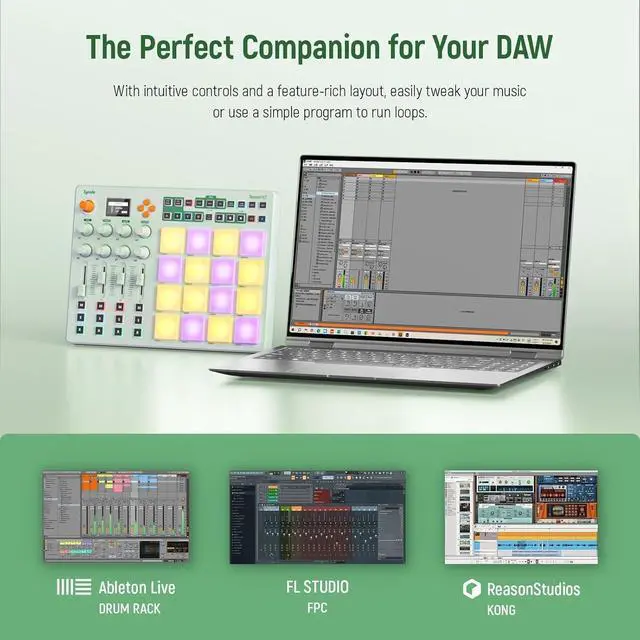 Alt view image 5 of 7 - Midi Pad Controller, Portable Beat Maker Machine with Drum Pads, Beginners Beating Pad Velocity Sensitive, LED Display for Music Production (Wireless MIDI)