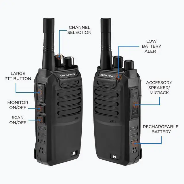 Alt view image 5 of 7 - BizTalk BR200 Business Radio 2W Industrial Grade Two Way Radio Compact Size High Performance Walkie Talkie 250,000 Square Feet of Coverage