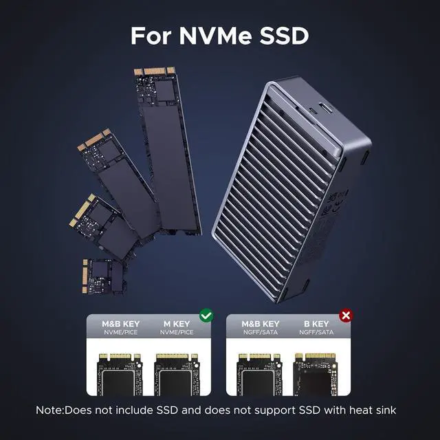 Alt view image 6 of 7 - 40Gbps M.2 NVMe Enclosure with Aluminum Double-Sided Fin Heat Dissipation, No Noise External SSD Case Compatible with Thunderbolt 4/3/USB4/3.2/2.0 M1 M2 Pro/Max (SSD Not Included)