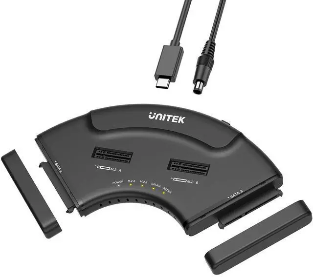 Main image of 4-in-1 Dual M.2 & Dual SATA Hard Drive Enclosure, 4-Bay USB-C Docking Station for 2X NVMe PCIe & 2X 2.5/3.5" SATA SSDs HDDs, 10Gbps USB 3.2 Gen2 Tool-Free UASP Trim for PC Mac Linux Android