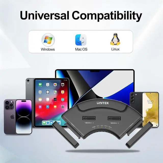 Alt view image 7 of 7 - 4-in-1 Dual M.2 & Dual SATA Hard Drive Enclosure, 4-Bay USB-C Docking Station for 2X NVMe PCIe & 2X 2.5/3.5" SATA SSDs HDDs, 10Gbps USB 3.2 Gen2 Tool-Free UASP Trim for PC Mac Linux Android