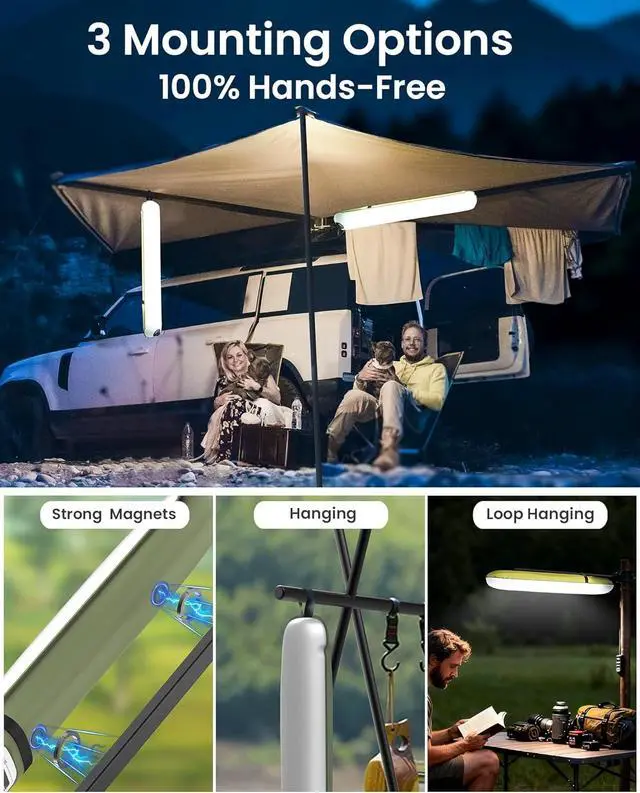 Alt view image 4 of 7 - 2 Pack 24" Inflatable Solar Camping Lantern, Magnetic LED Tube Light with USB-C 2000mAh Phone Charger,IP66 Waterproof TPU Tent Light for Hurricane Emergency, Backpacking & Off-Grid Survival