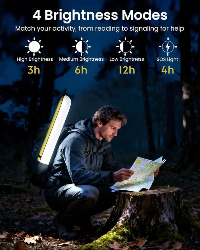 Alt view image 5 of 7 - 2 Pack 24" Inflatable Solar Camping Lantern, Magnetic LED Tube Light with USB-C 2000mAh Phone Charger,IP66 Waterproof TPU Tent Light for Hurricane Emergency, Backpacking & Off-Grid Survival
