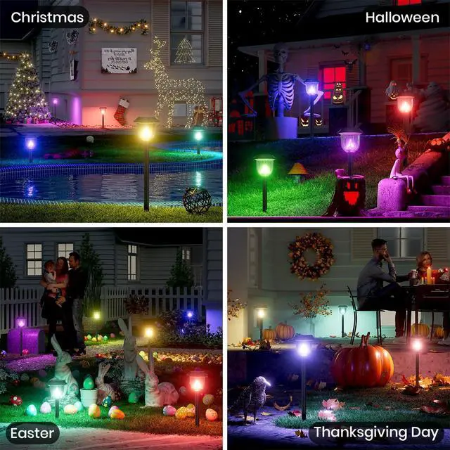 Alt view image 4 of 7 - 2 Pack Solar Pathway Lights Outdoor Waterproof - Auto RGB Color Changing Solar Lights, IP65, 12H Bright, Durable Plastic - Perfect Christmas Decor for Garden & WalkwayRGB Flash Mode Only