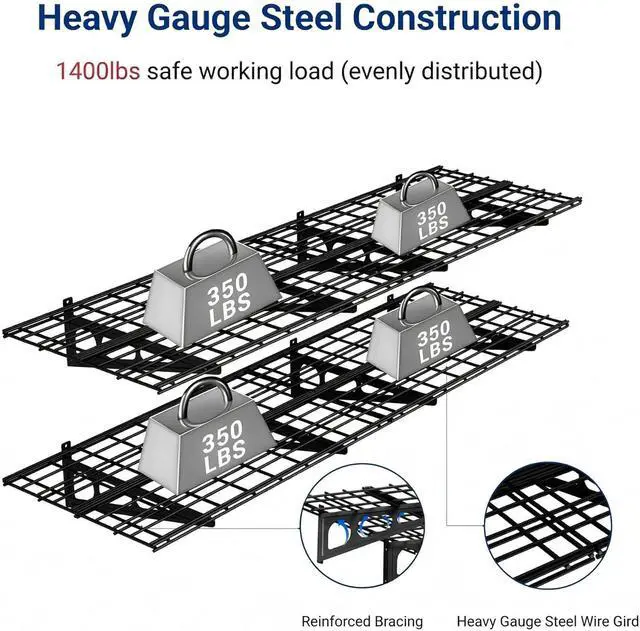 Alt view image 3 of 7 - 2-Pack 2x6ft Garage Shelving 24-inch-by-72-inch Heavy Duty Wall Mounted Shelves Garage Storage Rack Floating Shelves, 1400lbs Load Capacity, Black, Classic Series
