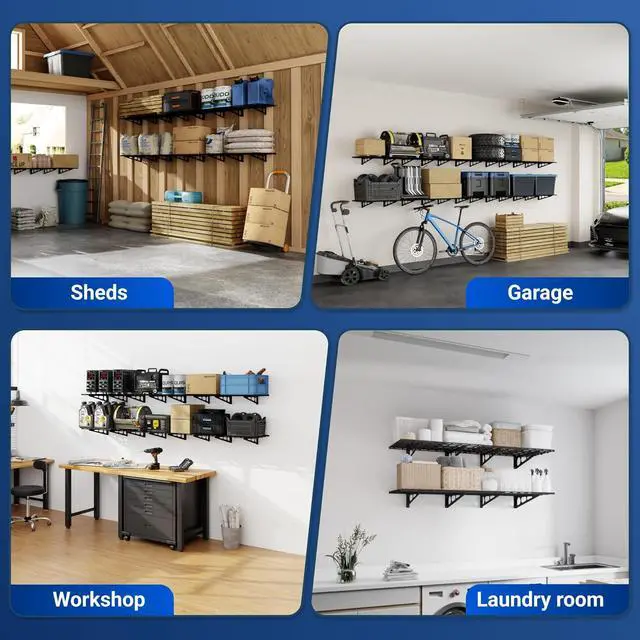 Alt view image 7 of 7 - 2-Pack 2x6ft Garage Shelving 24-inch-by-72-inch Heavy Duty Wall Mounted Shelves Garage Storage Rack Floating Shelves, 1400lbs Load Capacity, Black, Classic Series