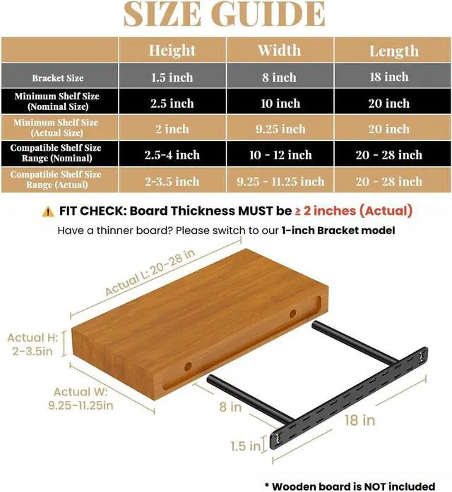 Alt view image 2 of 6 - 2pcs Floating Shelf Hardware Heavy Duty Hidden Shelf Brackets Support,Wall Mounting Invisible Floating Shelves Bracket Without Jig (18" x 8" x 1.5" Without Tools)