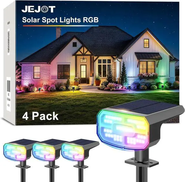 Main image of Color Changing Solar Spot Lights Outdoor Waterproof IP65,8 Lighting Modes Multicolor RGB Christmas Spotlight for Porches Yard Gardens Landscape Deconrations-4 Pack