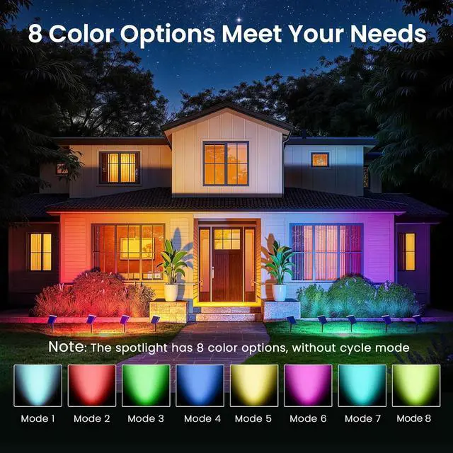 Alt view image 2 of 7 - Color Changing Solar Spot Lights Outdoor Waterproof IP65,8 Lighting Modes Multicolor RGB Christmas Spotlight for Porches Yard Gardens Landscape Deconrations-4 Pack