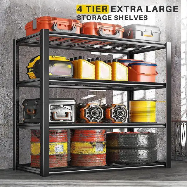 Alt view image 3 of 7 - 40" W Garage Shelving 2240 LBS Heavy Duty Storage Shelves Adjustable Industrial Metal Shelving Unit 4 Tier Garage Storage Rack for Kitchen Pantry Warehouse Basement Commercial 19.5"D × 59.5"H