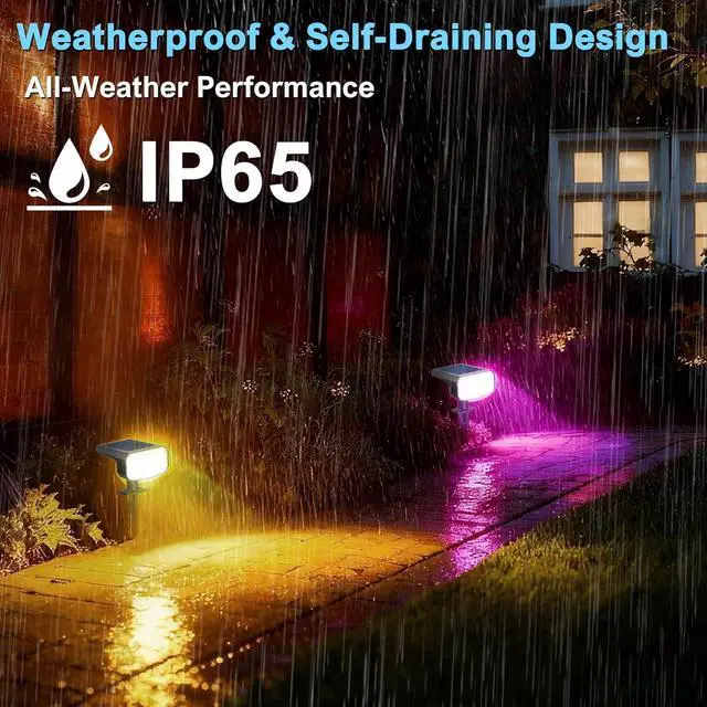 Alt view image 5 of 7 - Color Changing Solar Spot Lights Outdoor Waterproof IP65,8 Lighting Modes Multicolor RGB Christmas Spotlight for Porches Yard Gardens Landscape Deconrations-4 Pack