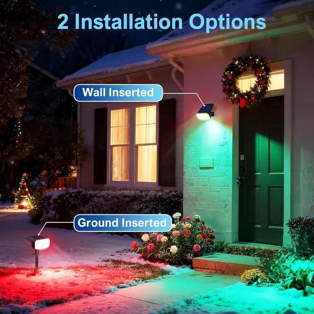 Alt view image 6 of 7 - Color Changing Solar Spot Lights Outdoor Waterproof IP65,8 Lighting Modes Multicolor RGB Christmas Spotlight for Porches Yard Gardens Landscape Deconrations-4 Pack