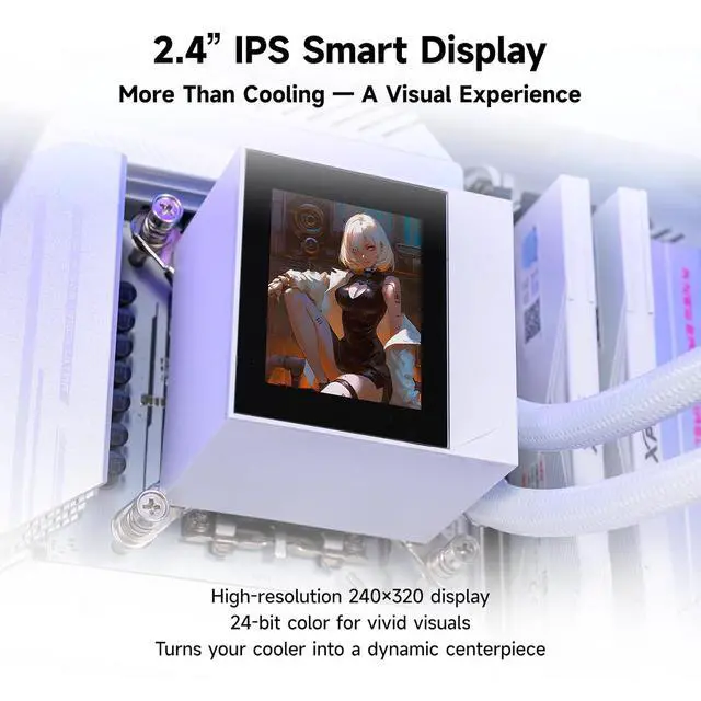 Alt view image 2 of 7 - CPU Cooler, 360mm AIO Liquid Cooling, High-Performance Pump, 2.4 IPS Display, CPS ARGB Water Cooling with Quiet F5 R120 Fans(DC360 White)