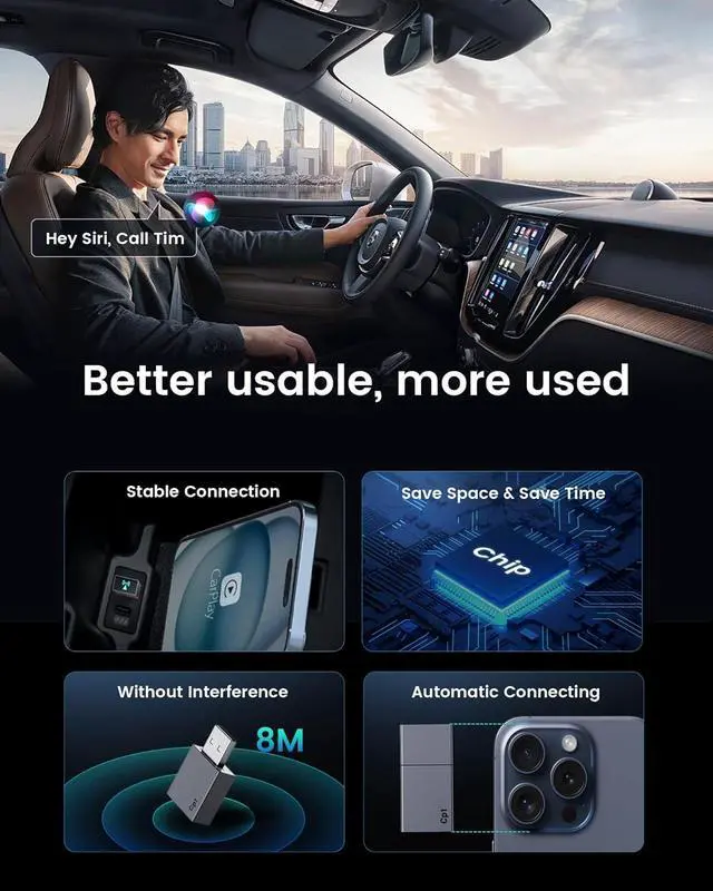 Alt view image 4 of 7 - Wireless Carplay Adapter for iPhone - Plug & Play Convert Wired to Wireless CarPlay for Cars from 2016 and iOS 10+, No Latency Mini USB Type A Black