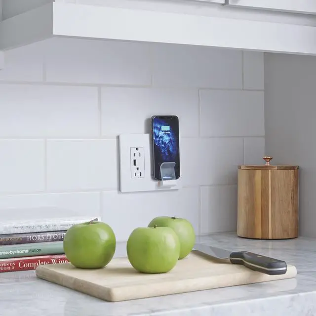 Alt view image 7 of 7 - radiant RWC826USBWCCV2 Wireless USB Charger with 15 Amp Tamper Resistant Outlets and Type A USB Charging Port, for All Qi Enabled Smartphones, White (1 Count)