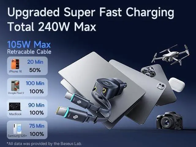 Alt view image 7 of 7 - 240W Retractable Car Charger USB C Fast Charging, VR2 Max 4 in 1 Fast Car Charger with Dual Retractable USB C Cable for iPhone 17 16 15 Pro Max, Samsung Galaxy S25 Ultra, Android, iPad, MacBook