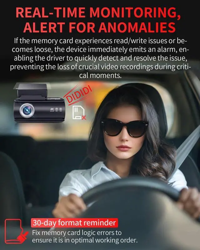 Alt view image 6 of 7 - Dash Cam Front and Rear, 4K Full HD Dual Dash Camera for Cars, Built-in Memory Card Monitoring, 64GB Card, 5G WiFi GPS, Car Camera with 3" IPS Screen, 2160P Night Vision, 24H Parking Monitor