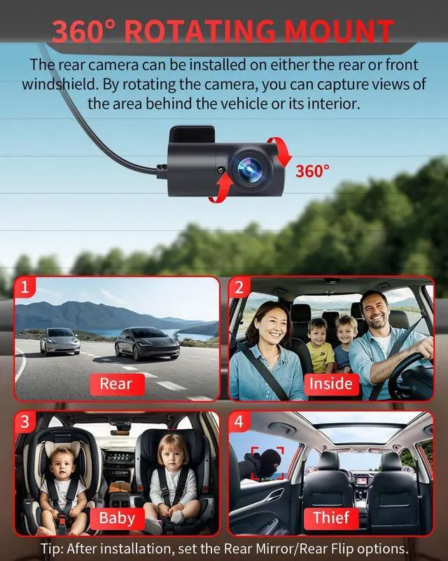 Alt view image 7 of 7 - Dash Cam Front and Rear, 4K Full HD Dual Dash Camera for Cars, Built-in Memory Card Monitoring, 64GB Card, 5G WiFi GPS, Car Camera with 3" IPS Screen, 2160P Night Vision, 24H Parking Monitor