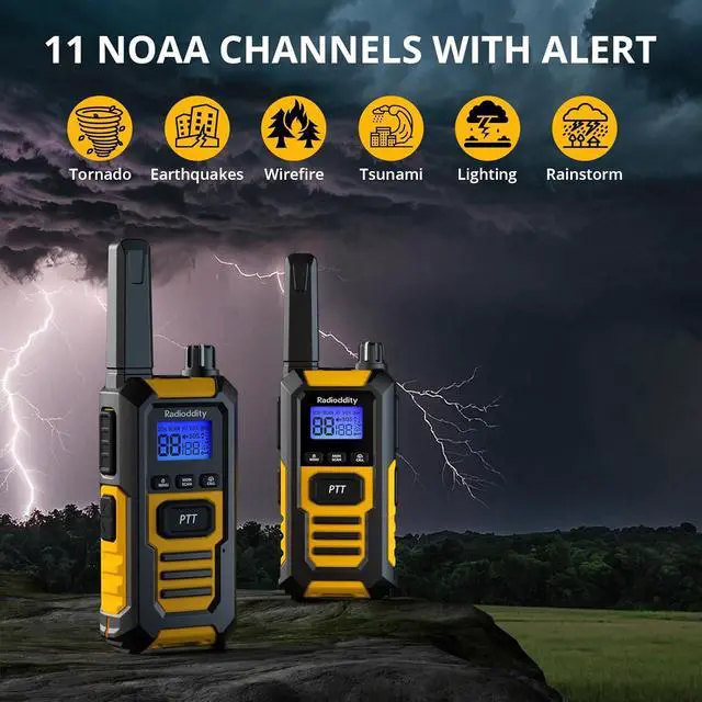 Alt view image 7 of 7 - HD-1 IP67 Waterproof Floating Walkie Talkies, Heavy Duty Long Range Two Way Radio w/ 2400mAh Battery One-Key Group Call, Vibrate Alert, SOS, Dual PTT, for Construction Hunting, 4 Packs