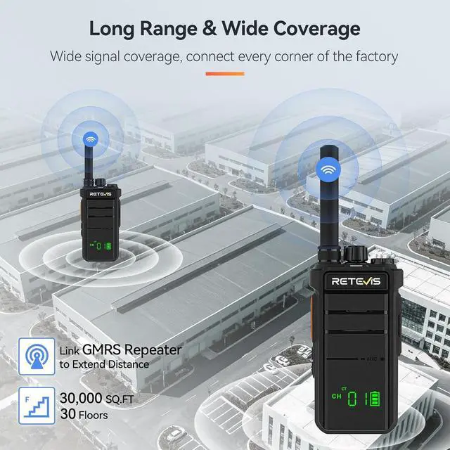 Alt view image 3 of 7 - RB26H 2 Way Radio Long Range,Commercial Walkie Talkies with Earpieces,2000mAh 21-Hrs,USB-C,Flashlight,NOAA,GMRS Repeater Capable,Two-Way Business Radios for Healthcare Retail Security(10-Pack)
