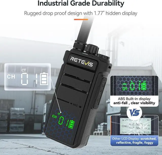 Alt view image 5 of 7 - RB26H 2 Way Radio Long Range,Commercial Walkie Talkies with Earpieces,2000mAh 21-Hrs,USB-C,Flashlight,NOAA,GMRS Repeater Capable,Two-Way Business Radios for Healthcare Retail Security(10-Pack)