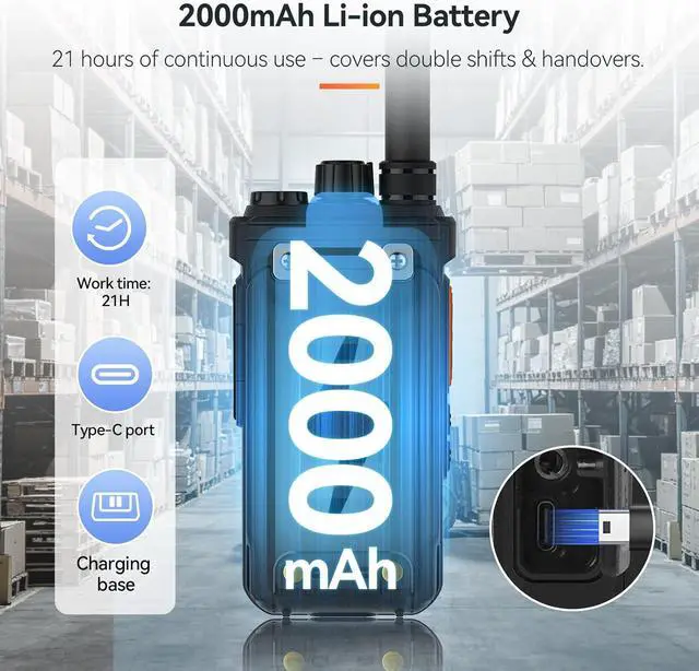 Alt view image 6 of 7 - RB26H 2 Way Radio Long Range,Commercial Walkie Talkies with Earpieces,2000mAh 21-Hrs,USB-C,Flashlight,NOAA,GMRS Repeater Capable,Two-Way Business Radios for Healthcare Retail Security(10-Pack)