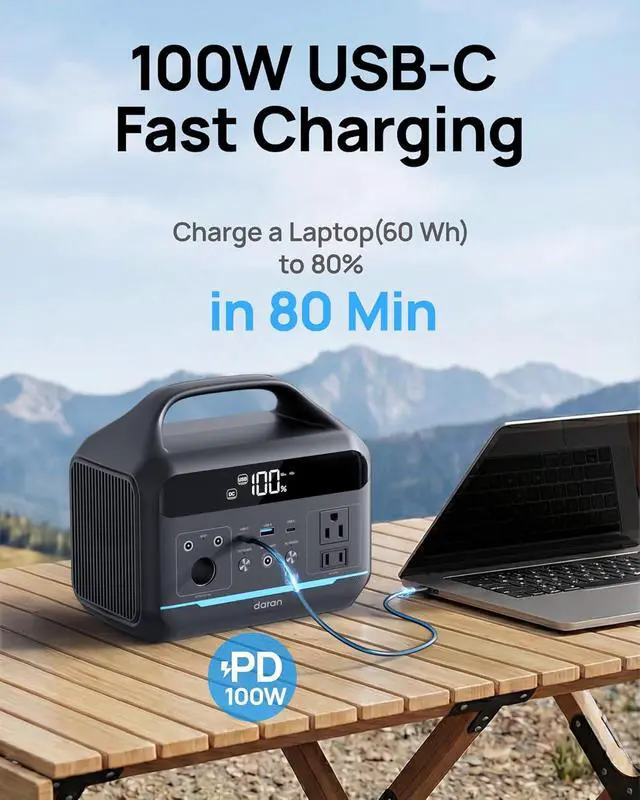 Alt view image 5 of 7 - Portable Power Station 600W(1200W Surge) - 288Wh Solar Generator LiFePO4 Battery with AC DC Outlets, 8.3LB Portable Charging Station for Camping, RV, Home, Emergency (Solar Optional)