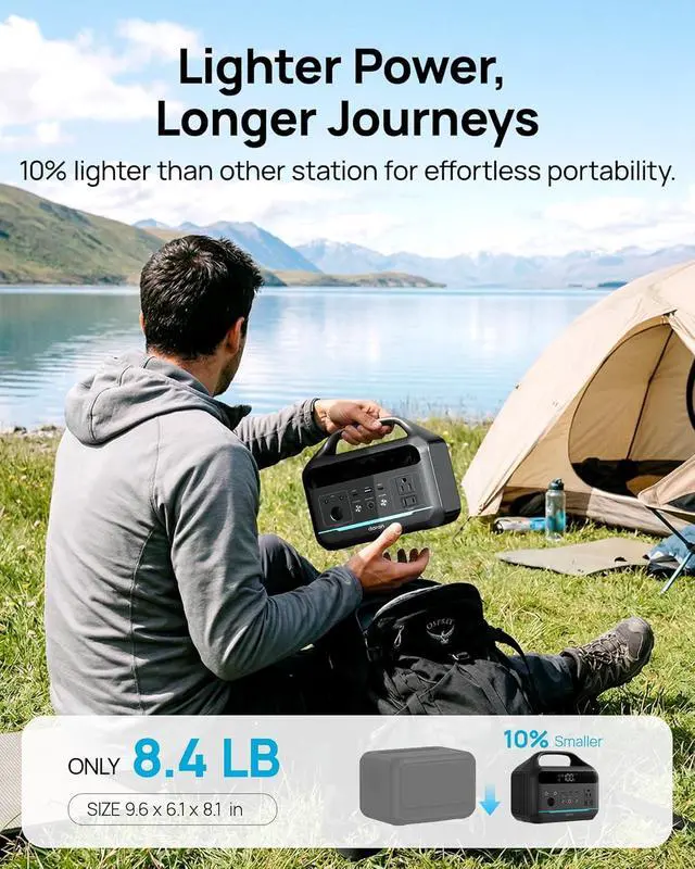 Alt view image 6 of 7 - Portable Power Station 600W(1200W Surge) - 288Wh Solar Generator LiFePO4 Battery with AC DC Outlets, 8.3LB Portable Charging Station for Camping, RV, Home, Emergency (Solar Optional)