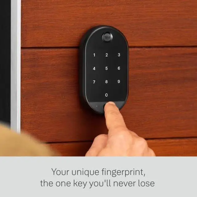 Alt view image 2 of 7 - Approach Lock Deadbolt, Black Suede Key-Free Smart Entry Door Lock with Wi-Fi Connected Touchscreen Keypad and Biometric Fingerprint Scanner for Code Entry, B-YRR110-F-WF1-N-BSP