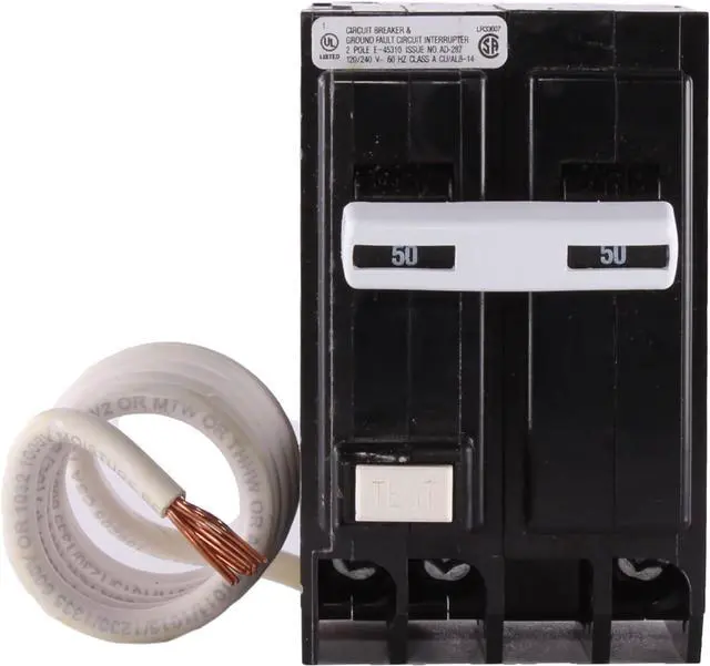 Alt view image 2 of 4 - ABB Q-Line® THQL2150GFT 50A 240-Volts Double Pole Circuit Breaker 50 Amp Double Pole Ground Fault Breaker with Self-Test 120/240 VAC 2-Pole GFCI Breaker Ground Fault Circuit Interrupter